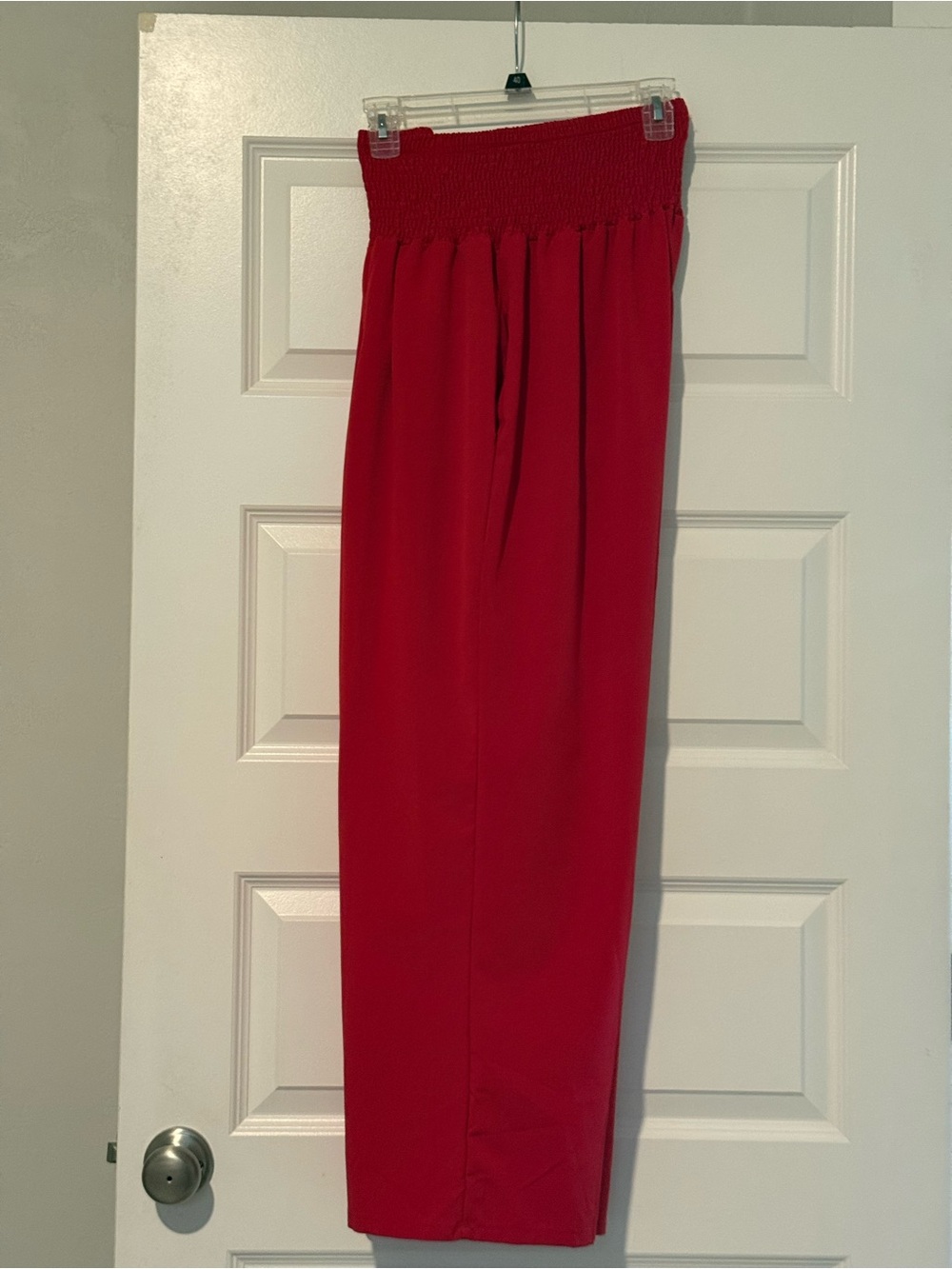 SHEIN Red Smocked-Waist Wide Leg Pants